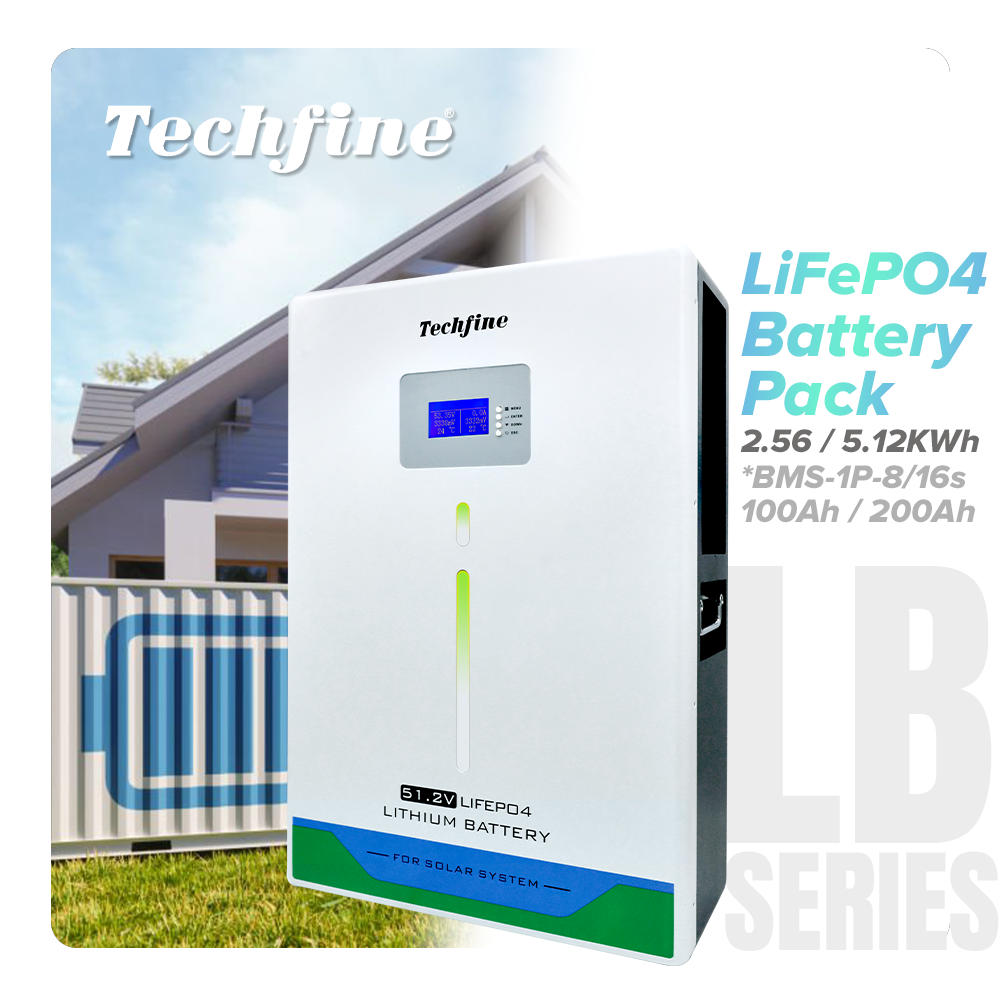 Techfine wall mount lithium iron phosphate 24v 100ah lfp deep cycle lifepo4 battery 24 volt solar energy storage battery pack