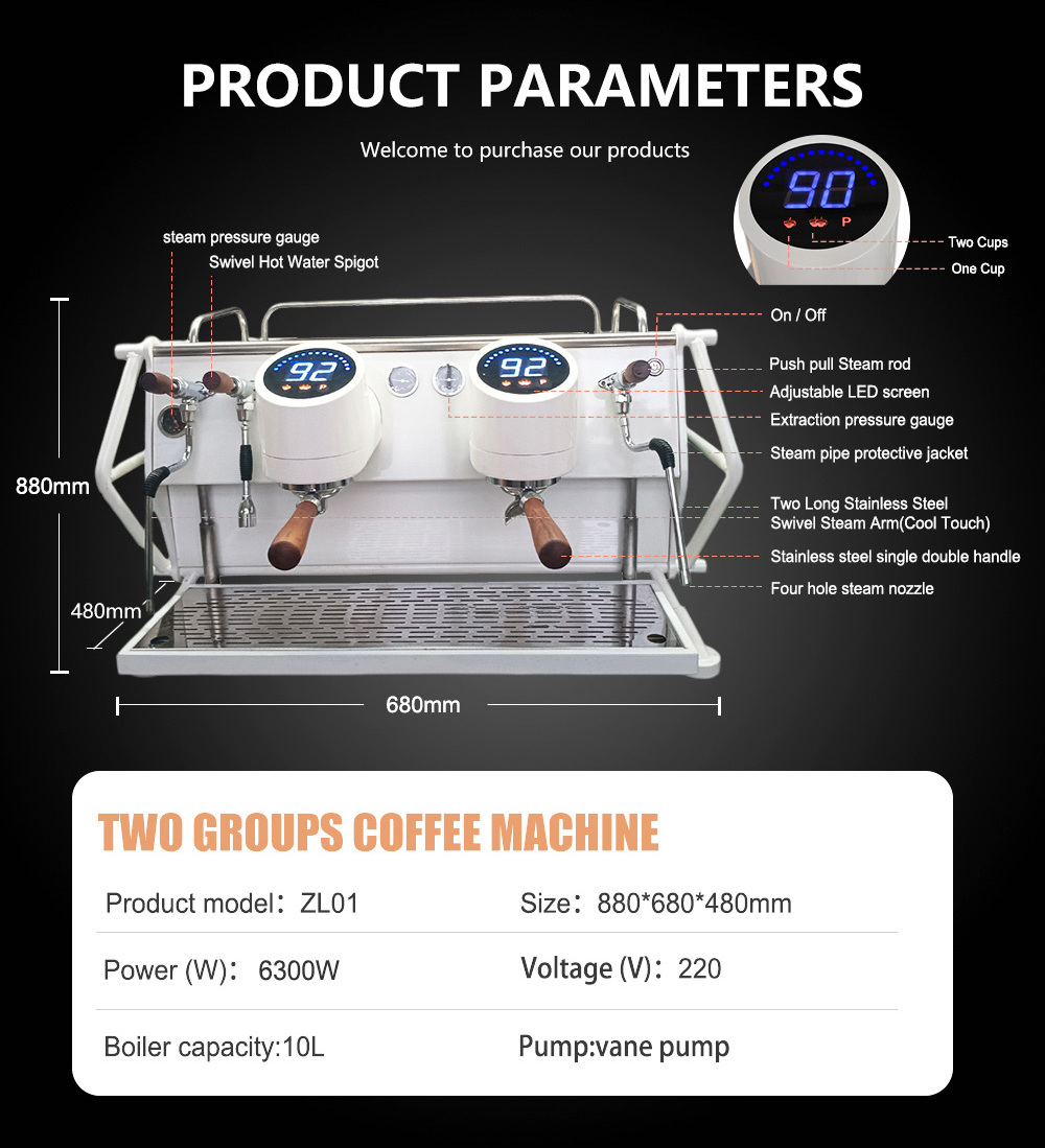 OEM electric commercial Espresso Coffee Machine  Italy style Automatic Steel Stainless coffee maker 10L 2 head coffee machine