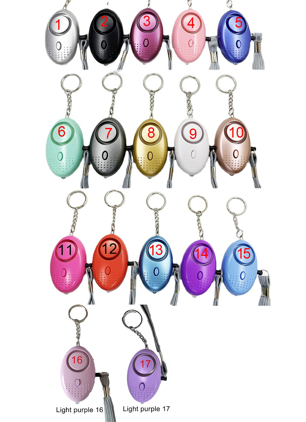 17 Colors Stock Safety Emergency Sound Alarm Keychain Self Protection Keychain Sound Alert Devices Personal Alarm with Led Light