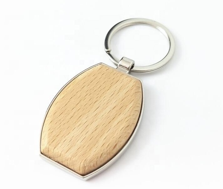 wholesale spot Wooden  keychain beech wood key chain laser logo advertisement keychain