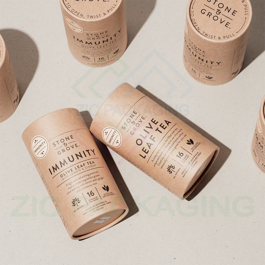 Hot Sale Logo Printed Recyclable Kraft Round Tube Paper Cardboard Tea Packaging Cylinder Box