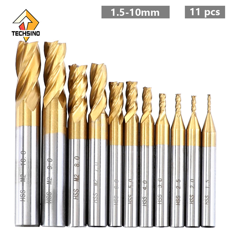 carbide Milling Cutters 4-Flute Titanium Coated HSS End Mill Set 1.5-10mm CNC Router Bit For  Steel Milling