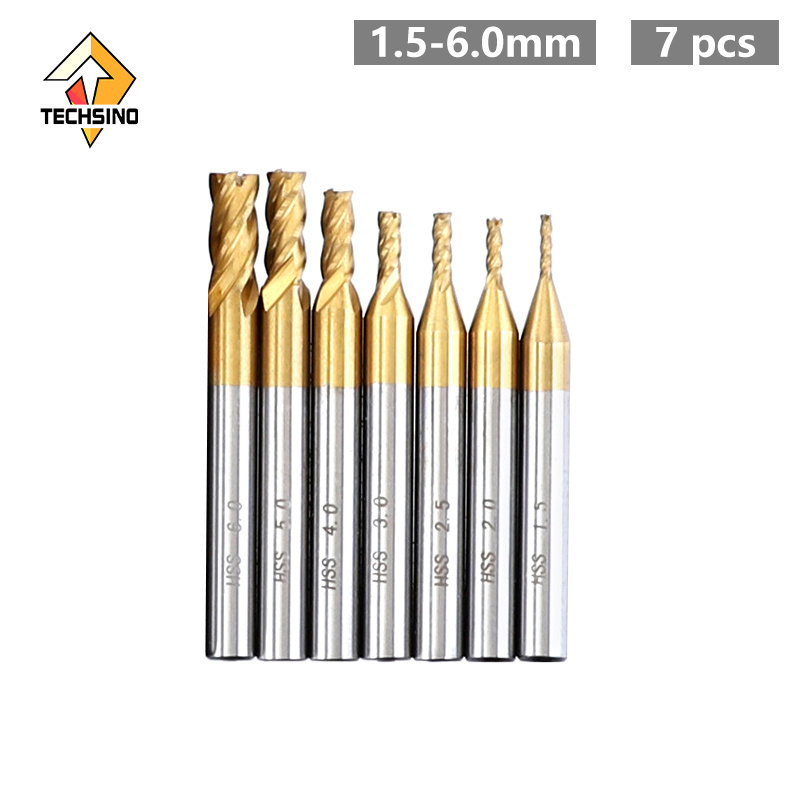 carbide Milling Cutters 4-Flute Titanium Coated HSS End Mill Set 1.5-10mm CNC Router Bit For  Steel Milling