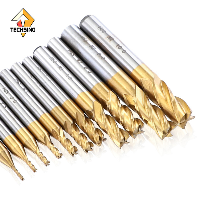 carbide Milling Cutters 4-Flute Titanium Coated HSS End Mill Set 1.5-10mm CNC Router Bit For  Steel Milling