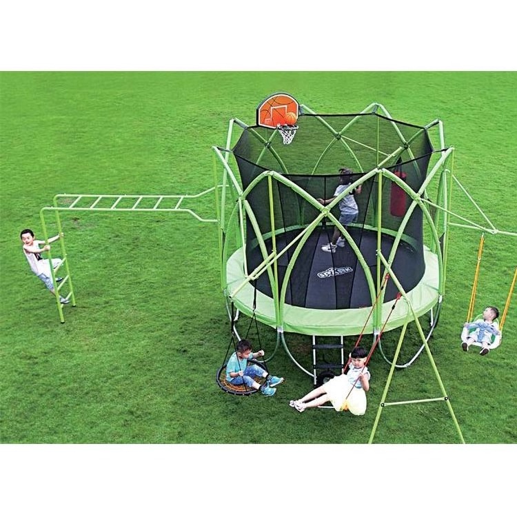 Newly Designed Trampoline Park 10-12 People Garden Trampoline Outdoor Kids 15ft Trampoline Tent With Slide Climbing And Swing