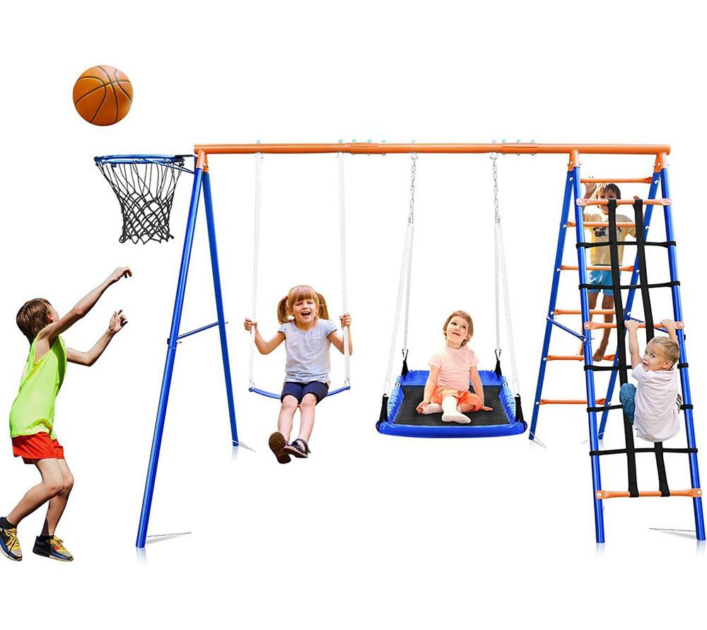 Children Garden Outdoor Metal Saucer Swing Set Belt Basketball Rim Commercial Outdoor Playground Swing With Slide And Swing For