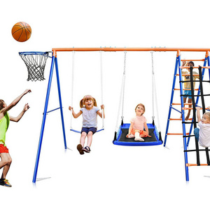 Children Garden Outdoor Metal Saucer Swing Set Belt Basketball Rim Commercial Outdoor Playground Swing With Slide And Swing For