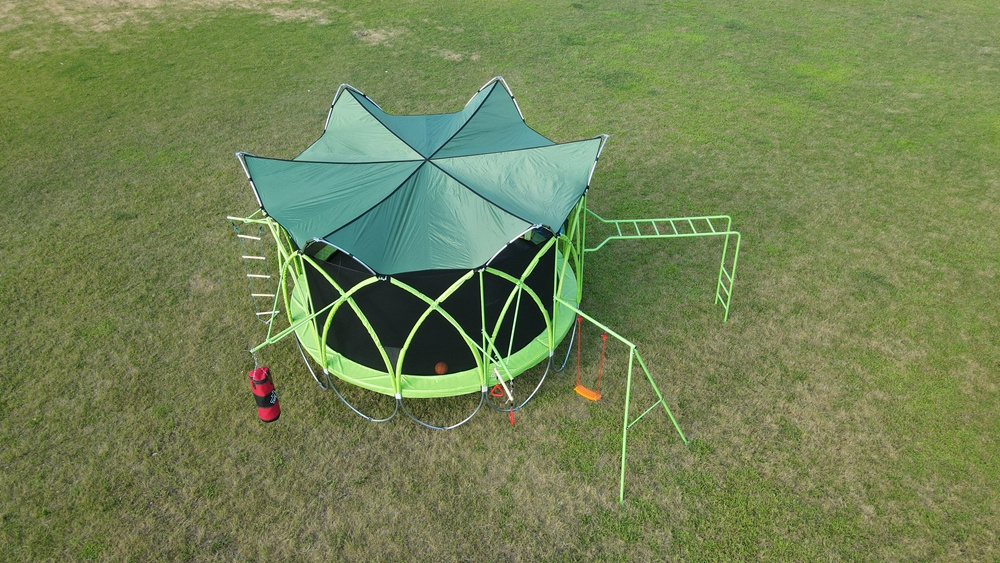 Latest Design Multifunction Outdoor Playground Large Trampoline Tent Trampoline Park With Swing Slide Basketball Court Climbing