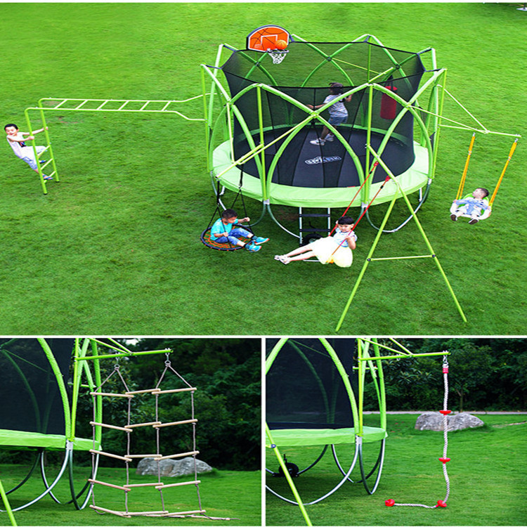 10FT Garden Trampoline Combo Bouncing Jumping Outdoor Fitness PVC Spring Cover Padding Kids Trampoline with Basketball