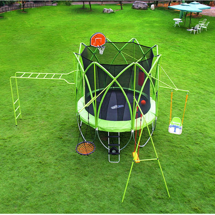 10FT Garden Trampoline Combo Bouncing Jumping Outdoor Fitness PVC Spring Cover Padding Kids Trampoline with Basketball