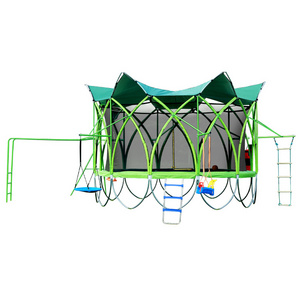 Latest Design Multifunction Outdoor Playground Large Trampoline Tent Trampoline Park With Swing Slide Basketball Court Climbing