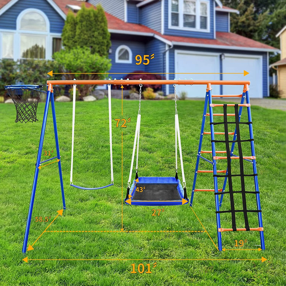 Children Garden Outdoor Metal Saucer Swing Set Belt Basketball Rim Commercial Outdoor Playground Swing With Slide And Swing For