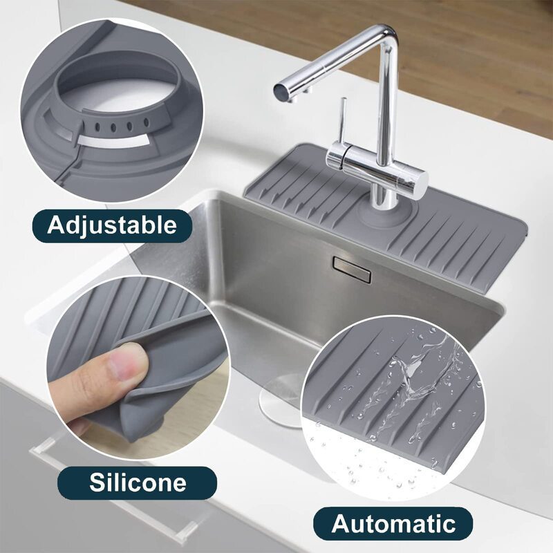 Upgaraded Kitchen Sink Splash Guard Silicone Faucet Mat Faucet Rack for Kitchen Bathroom Sink Faucet Absorbent Mat Water Catcher