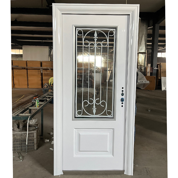 TECHTOP Household Wholesale Security Exterior Iron Entry Professional Modern Wrought Used Steel Doors With Glass