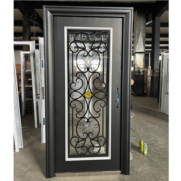 TECHTOP Household Wholesale Security Exterior Iron Entry Professional Modern Wrought Used Steel Doors With Glass