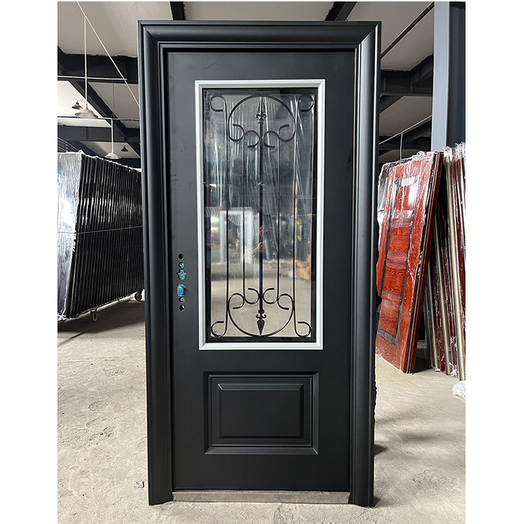 TECHTOP Household Wholesale Security Exterior Iron Entry Professional Modern Wrought Used Steel Doors With Glass