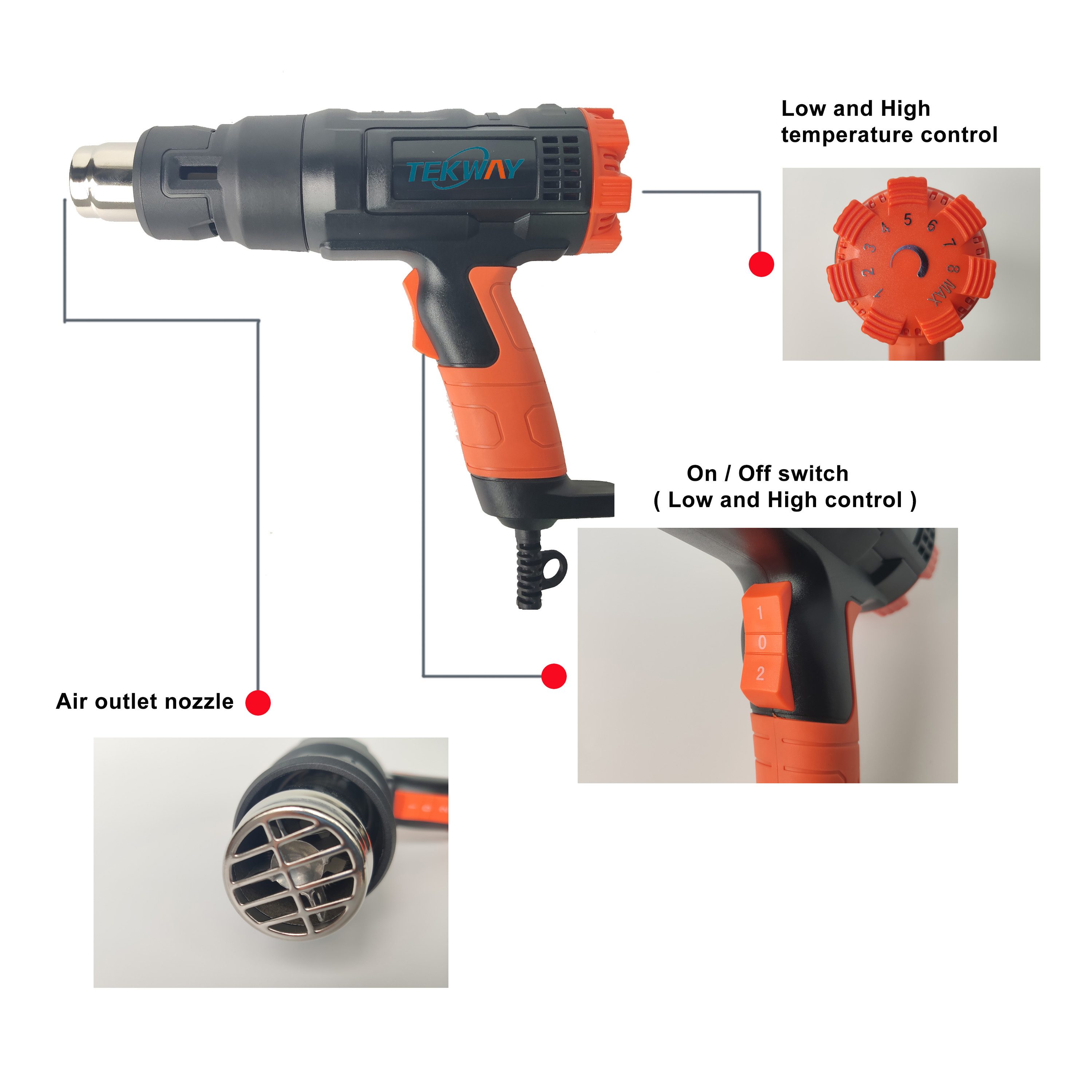 Heat Gun Hot Air Gun Dual Temperature 4 Nozzles Power Tool 1500 W