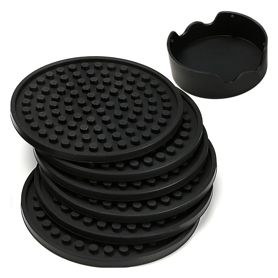 anti slip deep engraved drinking coaster set cup mat silicone coasters with holder to protect any table type