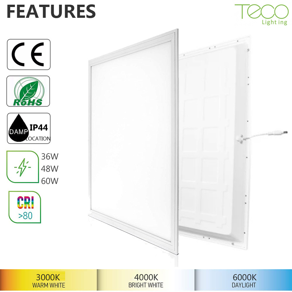 CE 4800lm 48W Square 600x600 mm 24x24 inch 2x2 ft Flat Backlit LED Ceiling Panel Light Fixture for Office