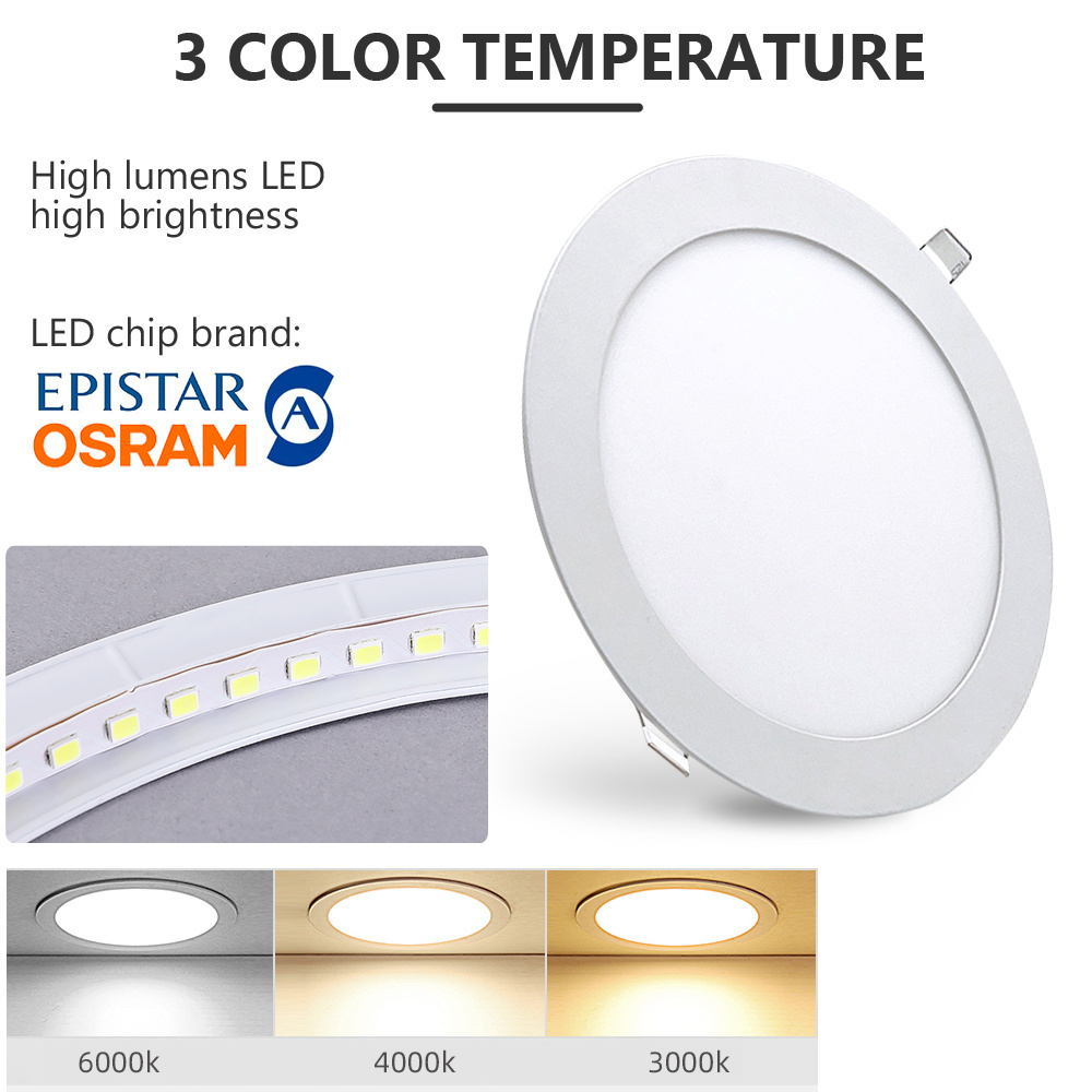 Good price wholesale silver black white recessed round ip44 3w 6w 9w 12w 18w 24w ultra thin slim led panel light