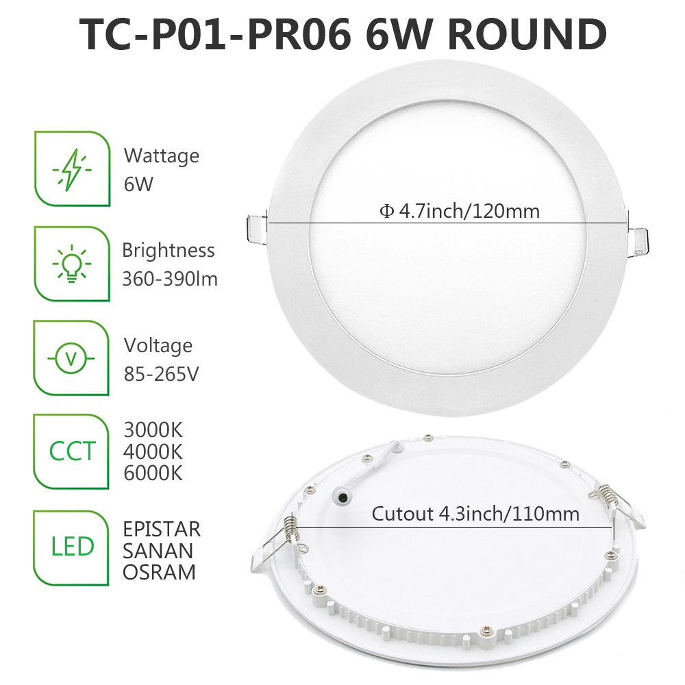 Zhongshan single CCT 6000k daylight ultra slim round 390lm 4inch 6w led recessed ceiling light