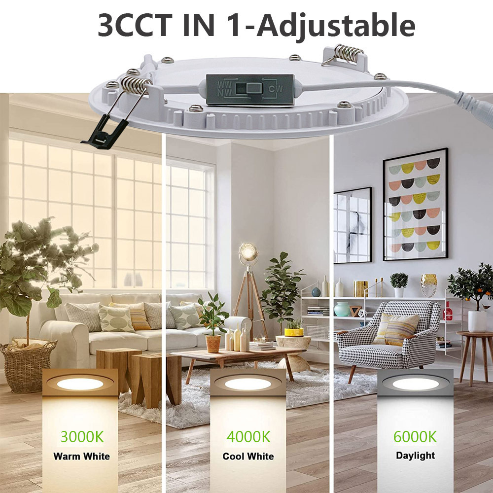 Low Profile Aluminum Baffle Trim 3000k 4000k 6000k 6 inch 3CCT Color Selectable Recessed Ceiling Light