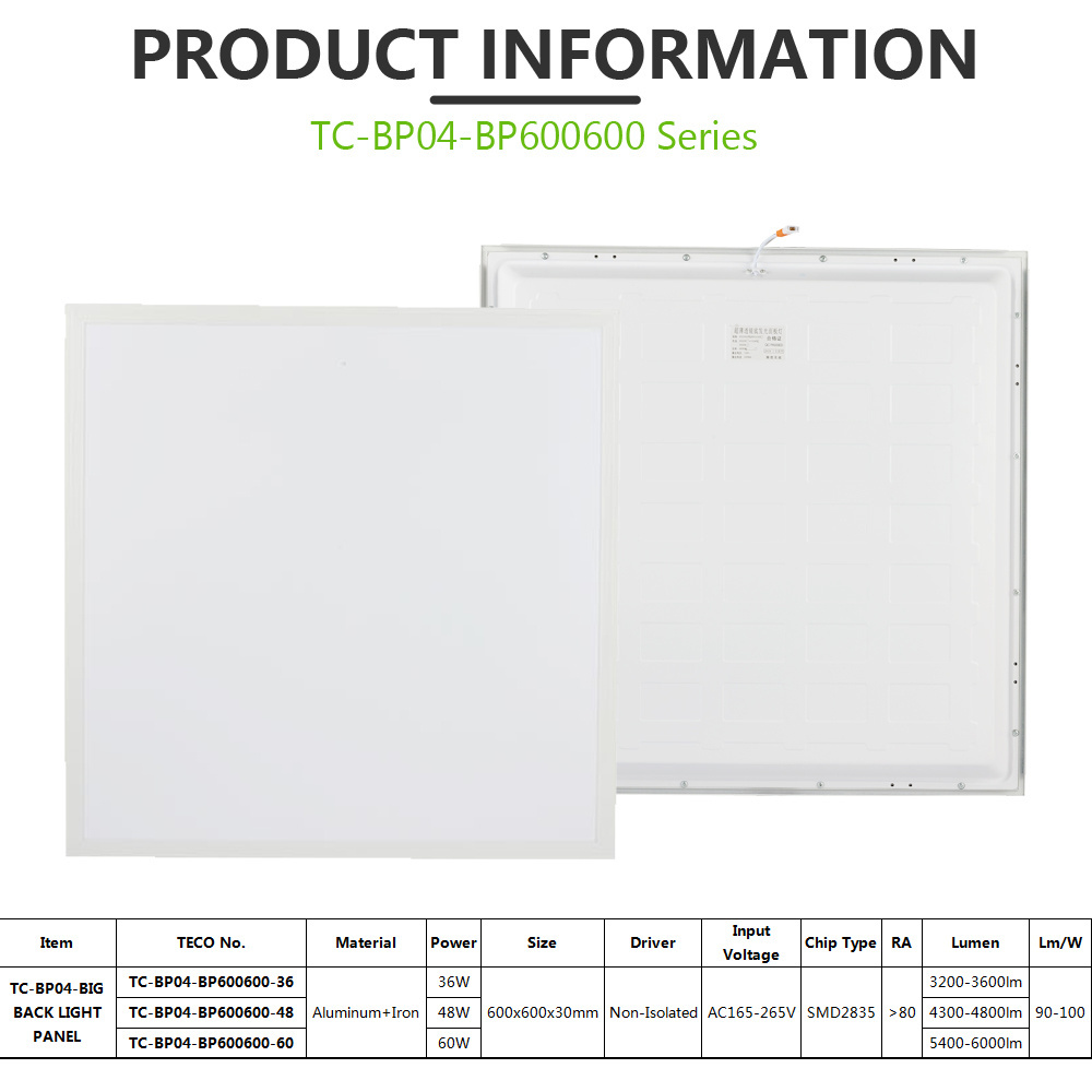 Single cct 48w 2x2ft 600x600 slim backlit recessed surface mounted drop ceiling panel lights