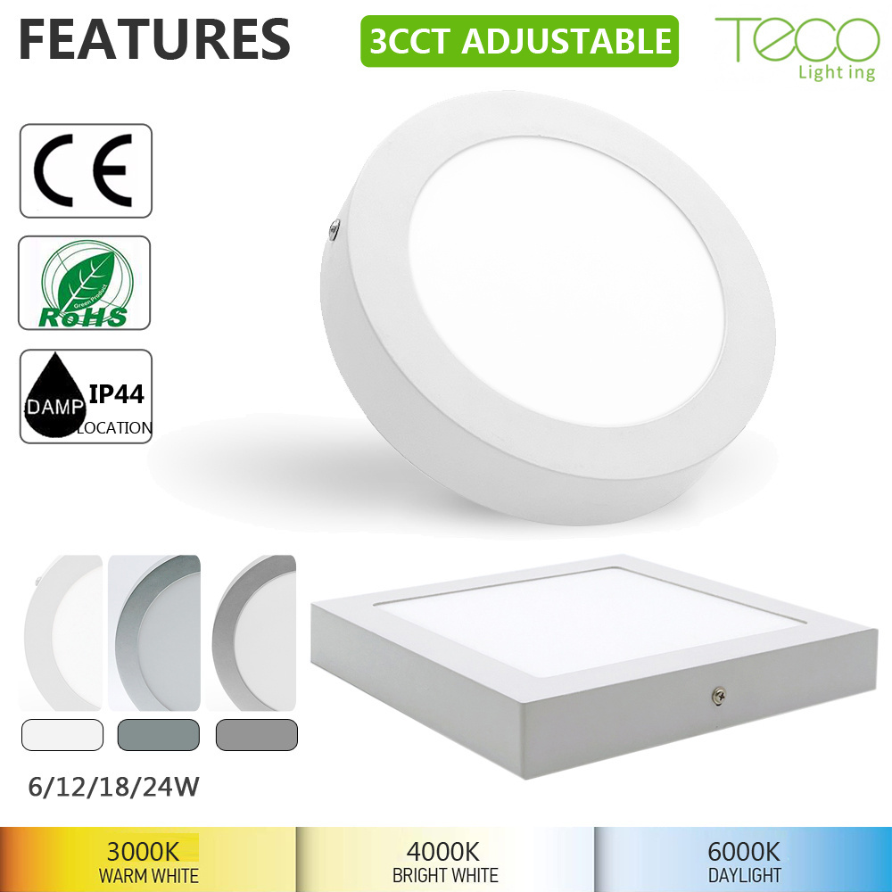 Round Square 7inch 12w 3CCT Adjustable Dimmable Kitchen Bathroom Bedroom LED Ceiling Light Fixture