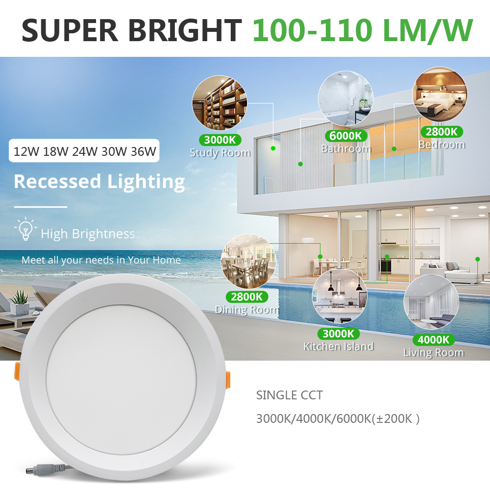 Zhongshan factory 4Inch 6 inch ip44 waterproof 12 18 24 30 w dimmable recessed led down light