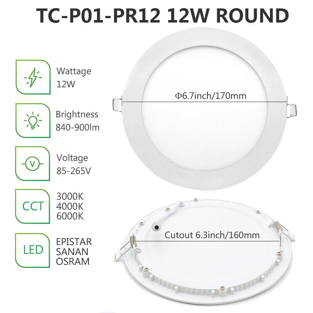 wholesale price indoor round super slim 12w 6 inch recessed led hidden ceiling panel lighting