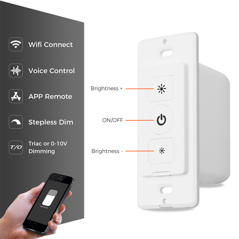 US ETL 120V Triac 0-10V TUYA APP Light Wall Switch Dimmer Wireless WIFI Smart Dimmer Switch for LED Lights