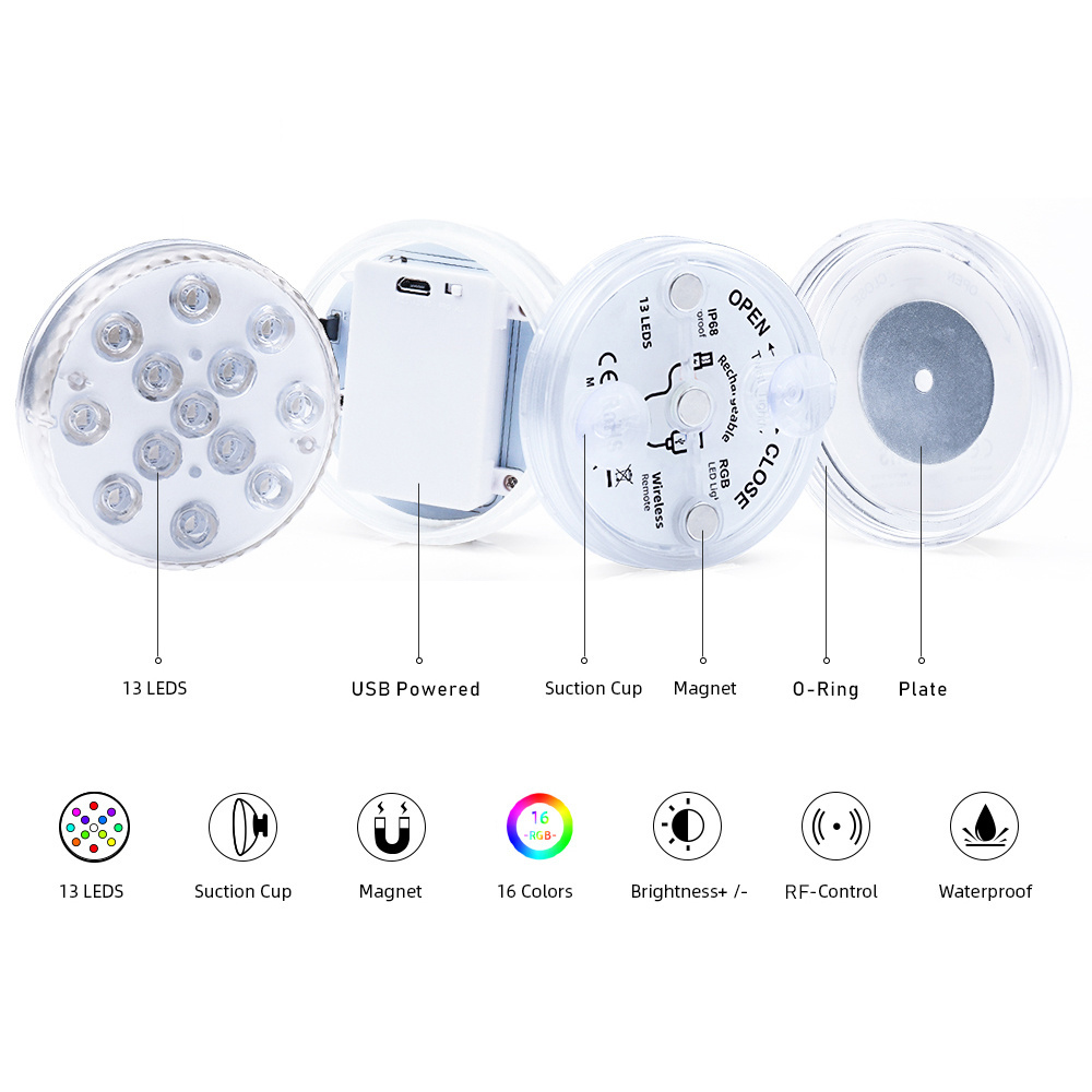 Remote Control battery operated USB rechargeable under water submersible Swimming Pool RGB led color changing pool Lights bulb