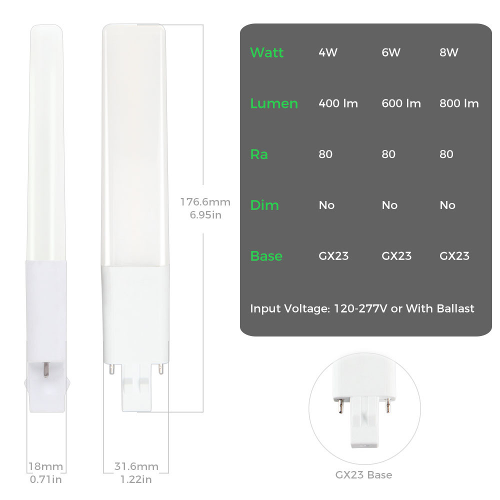 360 Degree Plug and Play 6W 8W  LED Stick GX23-2 pin Base LED Bulb Replacing 13W Blb