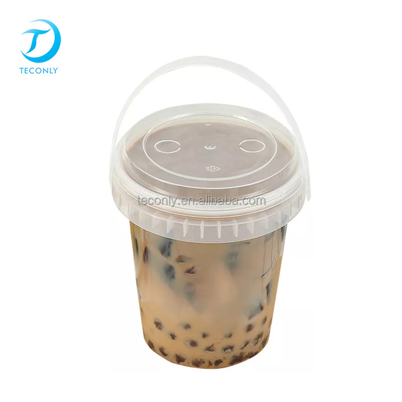 Promotion Transparent Round 1000ml Plastic Bucket Print For Candy Popcorn Cookie Food Storage With Lid Handle