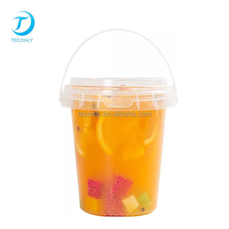 Promotion Transparent Round 1000ml Plastic Bucket Print For Candy Popcorn Cookie Food Storage With Lid Handle