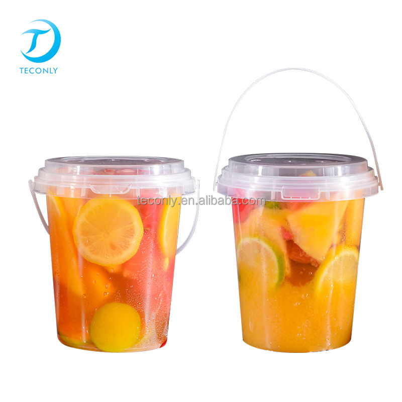 Promotion Transparent Round 1000ml Plastic Bucket Print For Candy Popcorn Cookie Food Storage With Lid Handle