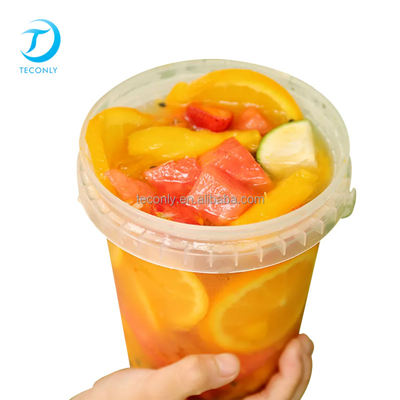 Promotion Transparent Round 1000ml Plastic Bucket Print For Candy Popcorn Cookie Food Storage With Lid Handle