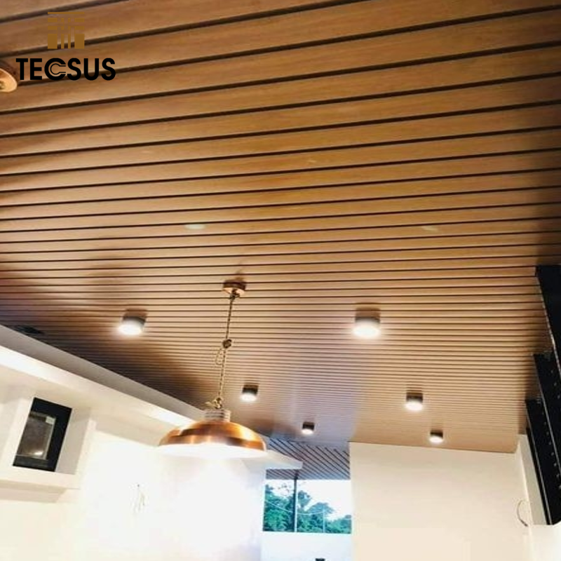 Low Price  Aluminum Wooden Grain Linear Baffle Ceiling Decorative Metal Strip Aluminum Ceiling