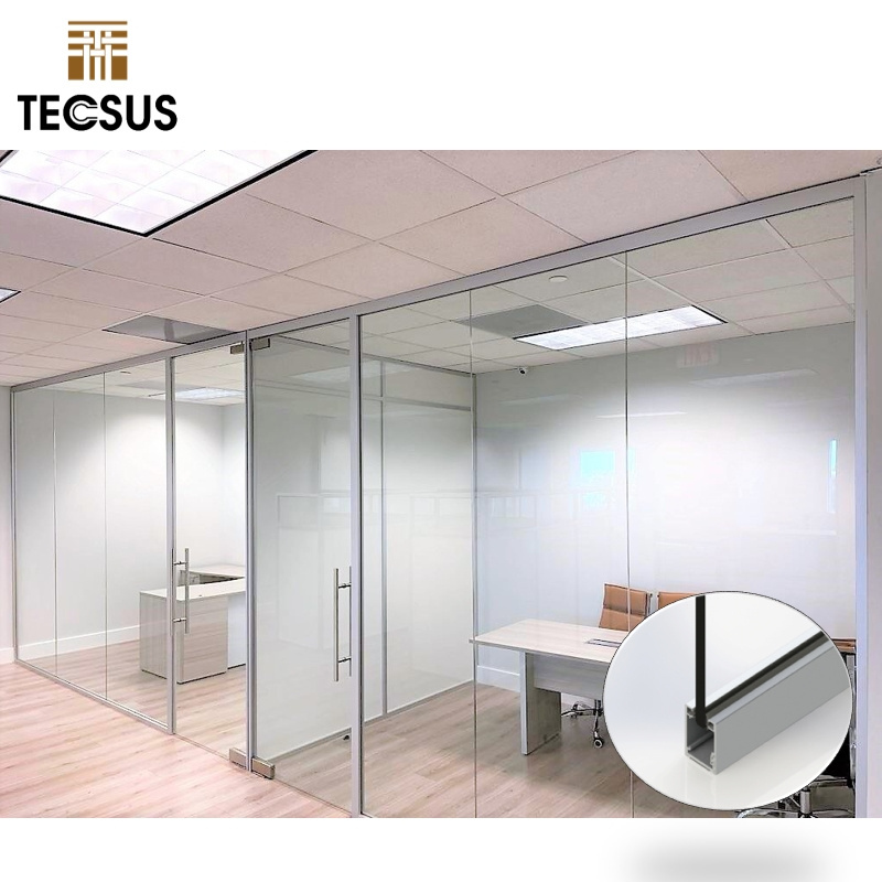 Commercial Interior Office Cubicle Soundproof Room Divider Aluminum Tempered Glass Office Partition Wall