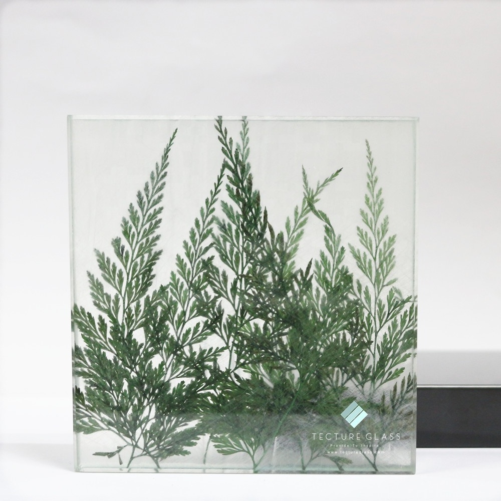 Tecture green leaves textured laminated glass for building art glass wall