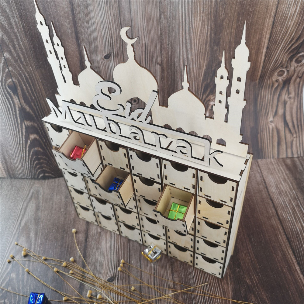 Wooden Eid Mubarak DIY Drawer Cabinet Ramadan Countdown Calendar Craft Decor