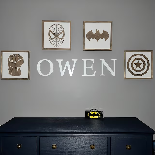 Custom Playroom Nursery Kids Bedroom decoration Super Hero Wall Art wooden Superhero Sign for wall decoration