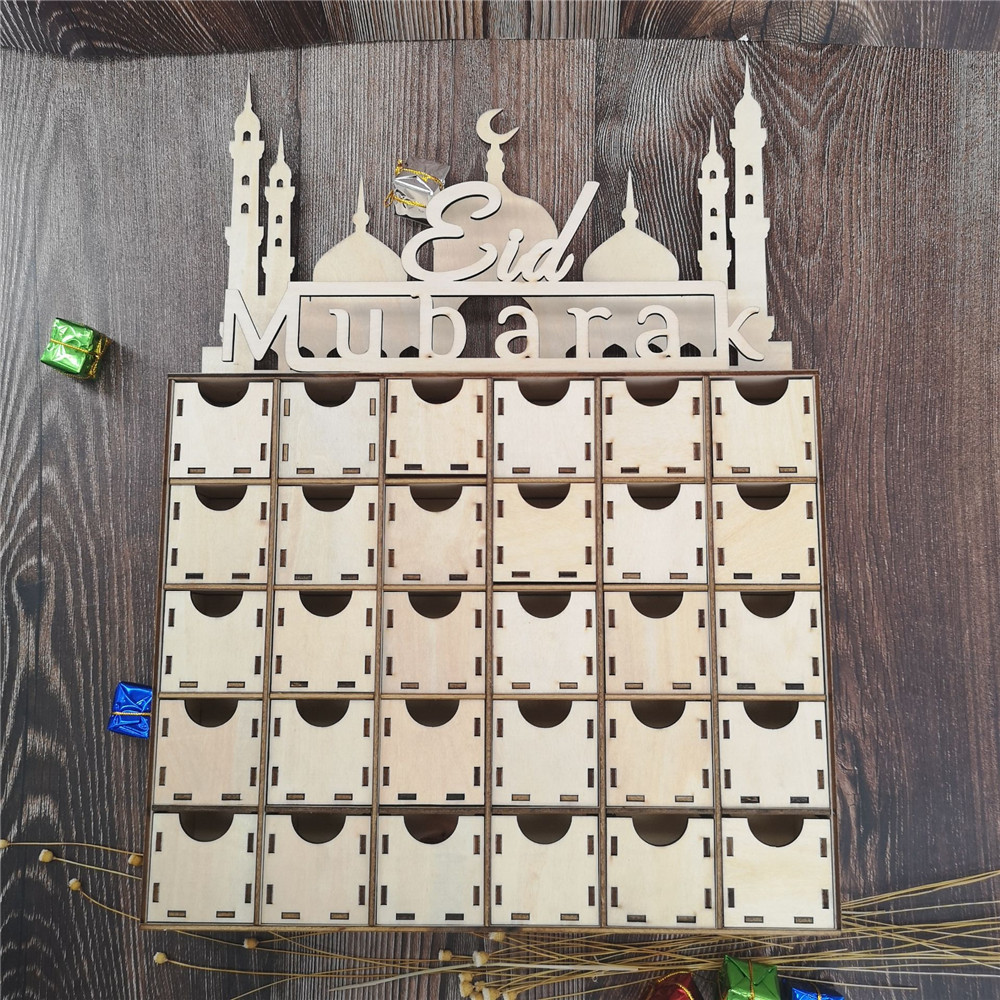 Wooden Eid Mubarak DIY Drawer Cabinet Ramadan Countdown Calendar Craft Decor