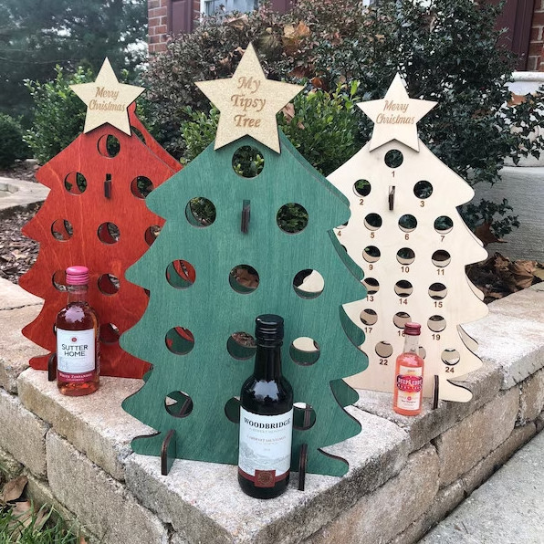 Custom 2024 Wine Christmas Countdown Beer Advent Calendar  wooden Christmas Tipsy Tree Advent Calendar 12 days of Christmas