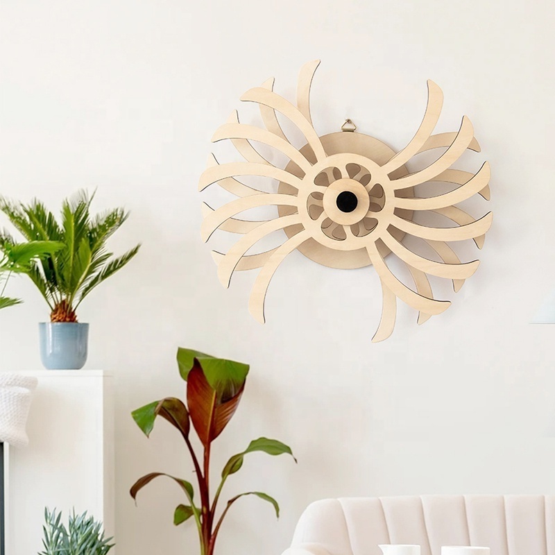 Kinetic Sculpture 3D Wood Windmill Wall Art Ornament Hanging Wind Spinner for Home /Living room Decoration