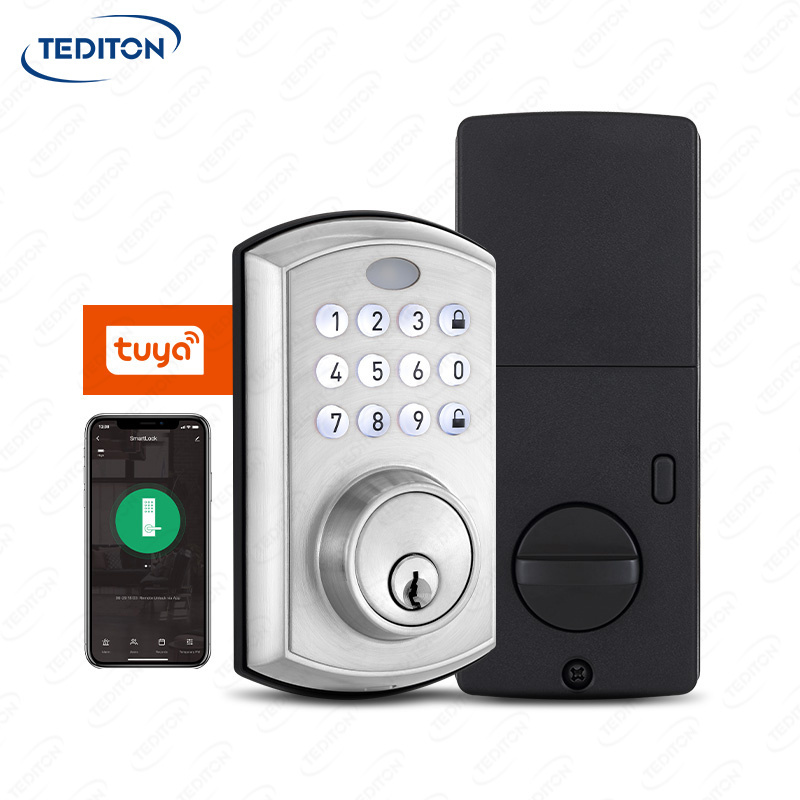 Tediton Smart Door Lock Silver Smart Deadbolt Fechadura Inteligente Tuya Auto Keypad Deadbolt Smart Lock