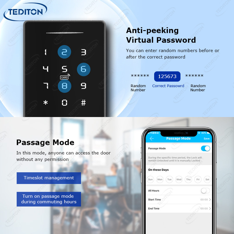 Tediton Outdoor Smart TTLock App Access Control Rfid Card Reader Keypad Door Lock