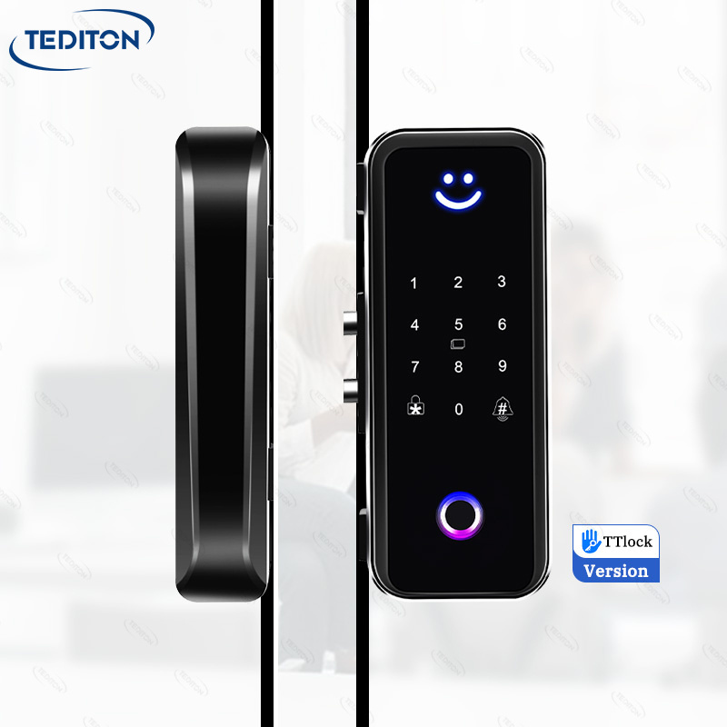 Tediton Office Glass Door Lock Smart Fingerprint Card Password Unlock Electronic TTlock Smart Glass Door Lock