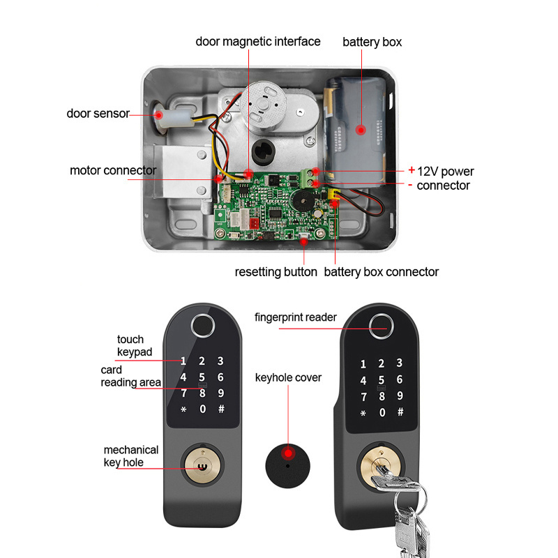 Tediton WIFI Safe Gate Push Pull Combination Fingerprint Smart Digital Lock by Tuya APP