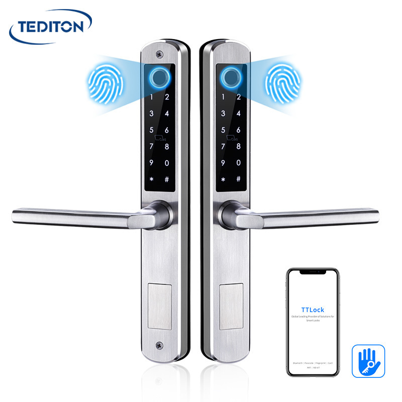 Tediton Outdoor Waterproof Safety Gate Door Smart Double Fingerprint Lock for Aluminum Glass Door